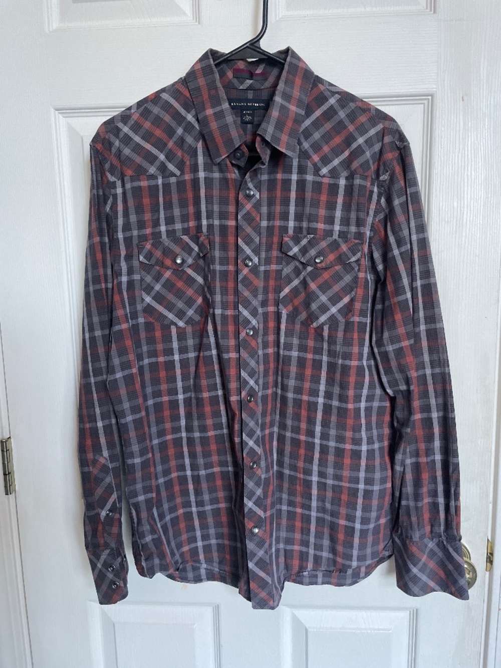 Banana Republic plaid pearl snap